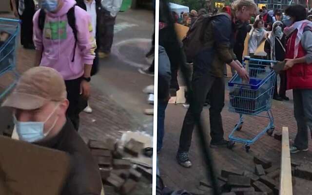 Demonstranten UvA verzamelen bakstenen "om naar politiehonden te gooien"