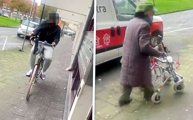 Fietser heeft geen boodschap aan oma die met haar rollator op de stoep loopt