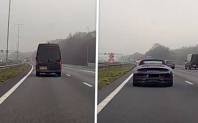 Ongeduldige verkeershufter in busje haalt Porsche in via invoegstrook op A27