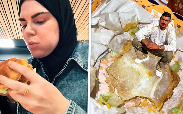 Vrouw eet een broodje rauwe kip in Boefs fastfoodrestaurant Chick&Cheez