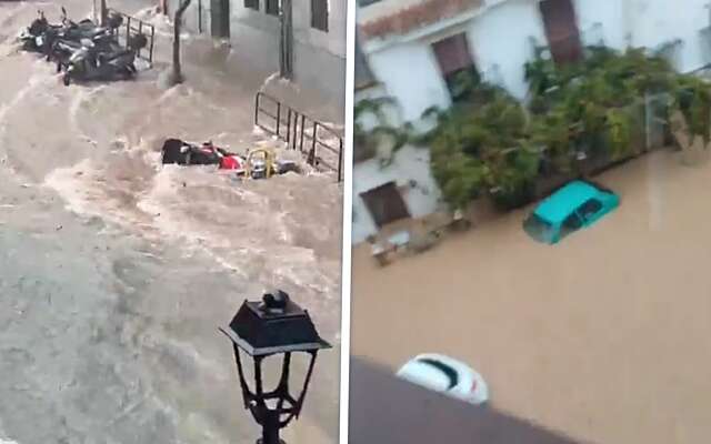 Beelden: Opnieuw extreme wateroverlast in Spanje, straten in Malaga stromen vol