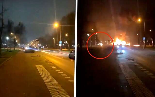 Bizarre brandbom op rotonde in Roosendaal zet voorbijrijdende auto in de hens