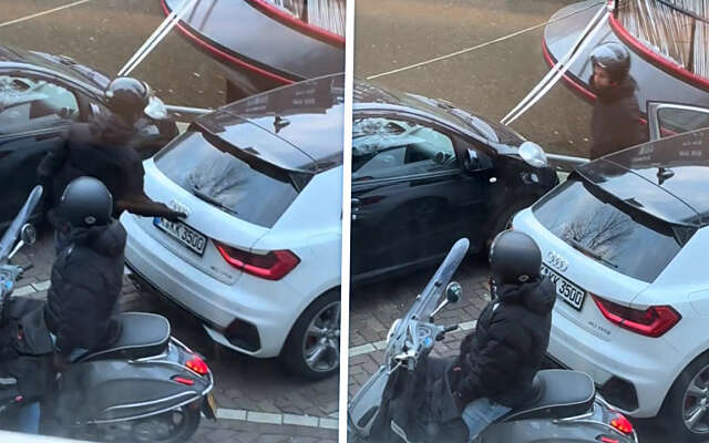 Schoffies op scooter jatten spullen uit Audi van Duitse toeristen in Amsterdam