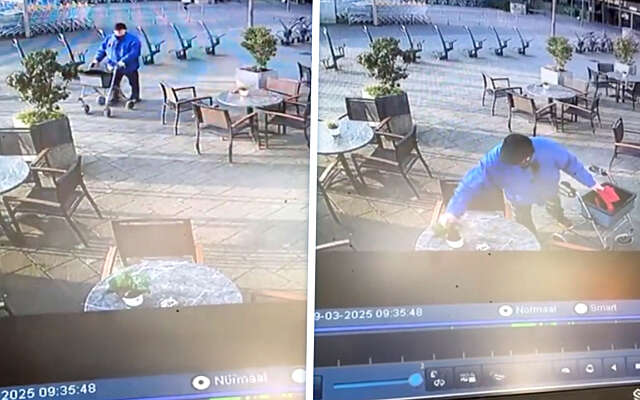 Bejaarde crimineel in Zoetermeer dankzij CCTV keihard betrapt terwijl 'ie een terrasplantje jat