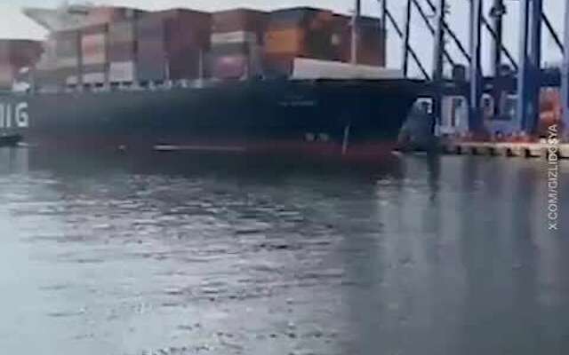 Een 368 meter lang containerschip sloopt een Turkse haven