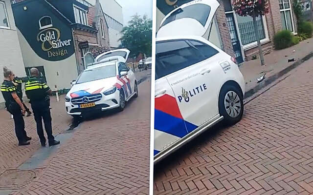 Agenten zien paaltje over 't hoofd en slopen onderkant van hun auto