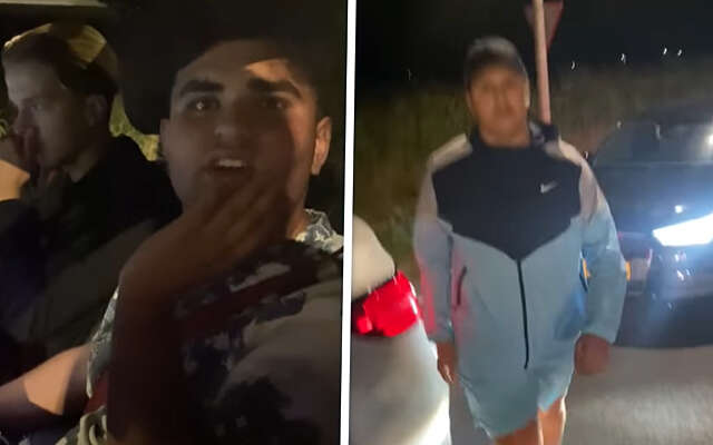 Stoere knapen gooien afval uit autoraam en slaan man die kritiek geeft