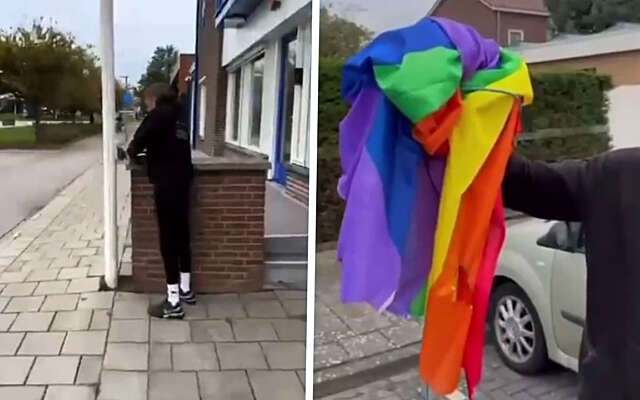Urkers willen geen 'transgendervlag' bij politiebureau en zagen 'm omver