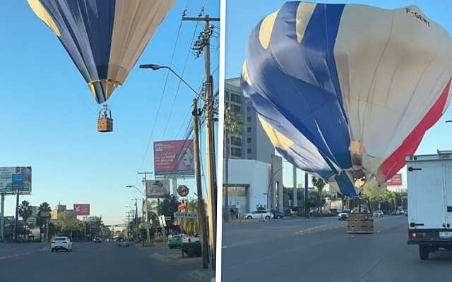 Drie luchtballonnen landen tussen verkeer tijdens festival in Mexico