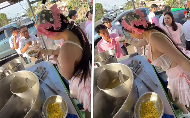 Slimme Thaise streetfoodverkoopster weet wel hoe ze haar klanten trekt