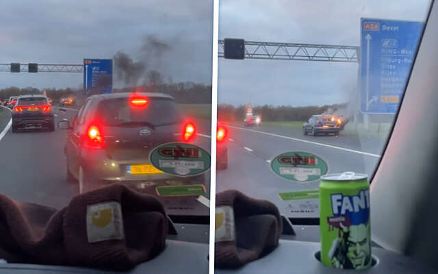 Automobilisten rennen op laatste moment uit brandende auto op de A58